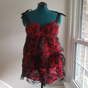Cacique Red and Black Lace Chemise